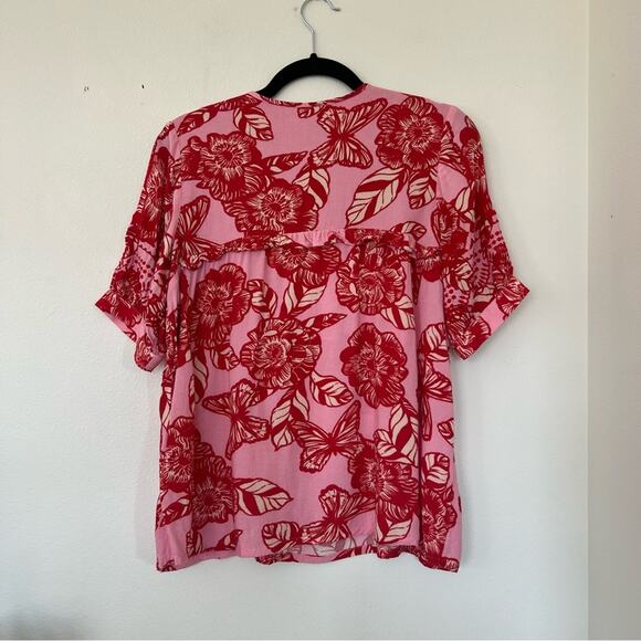 Anthropologie Vineet Bahl Inge Pink & Red Floral Embroidered Blouse - Picture 6 of 7